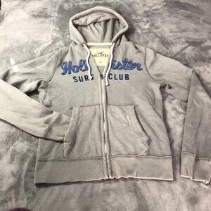 Hollister Surf Club VTG Y2K Hoodie Sweatshirt Unisex M Full Zip Grey Spellout